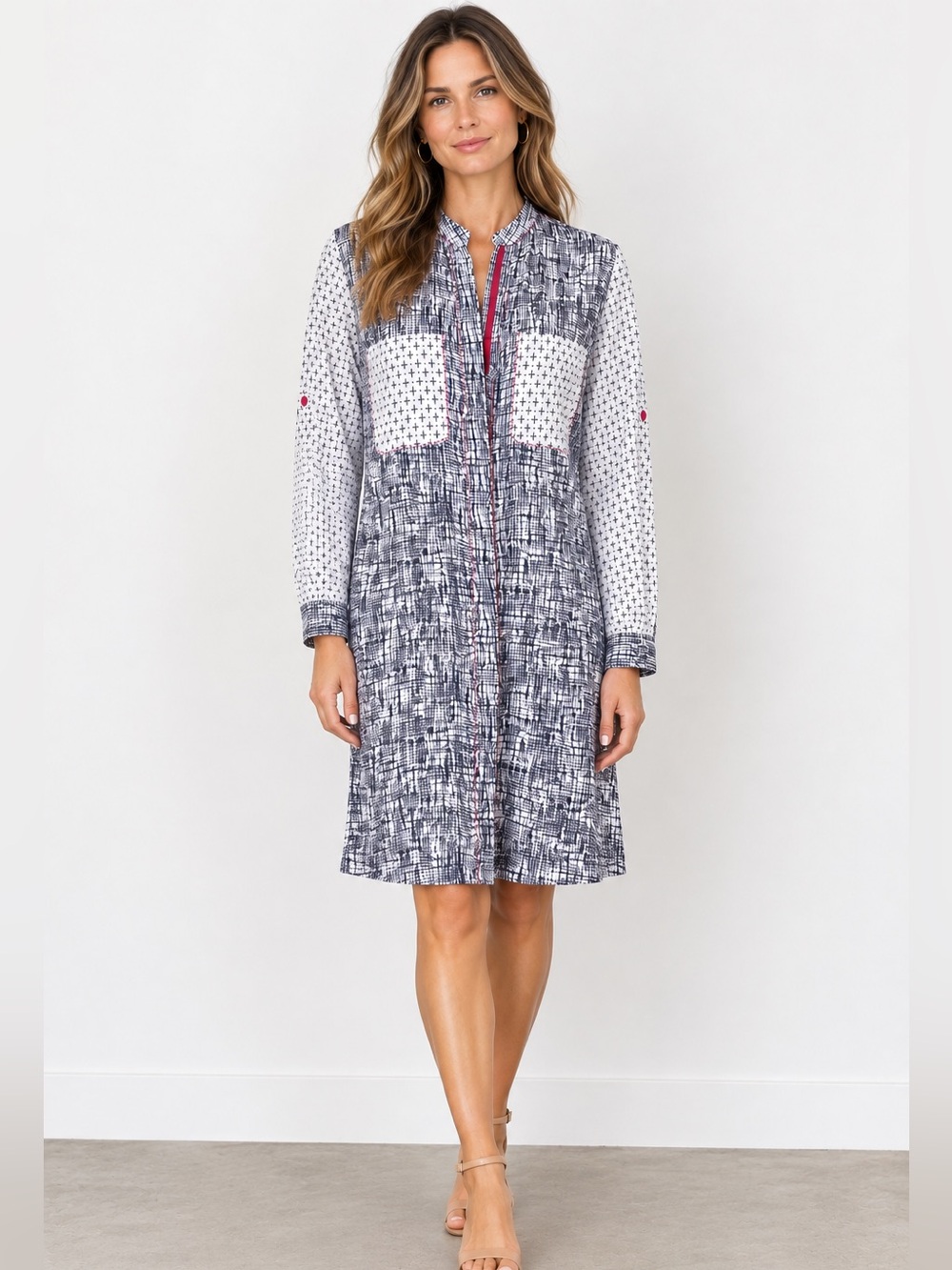 Lola Australia Geometric  shirt Dress in Blue & White Size Medium
